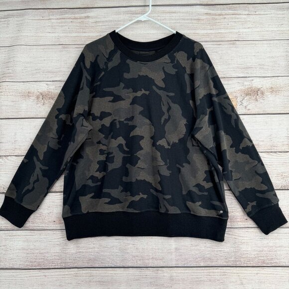 prAna Cozy Up Camouflage Sweatshirt Women's Size‎ 2X Black/Gray Camo - Picture 1 of 13